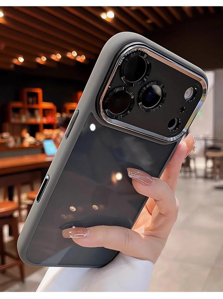 Full Coverage Anti-Drop iPhone 17 Black Translucent Case with Metal Lens & AI Button