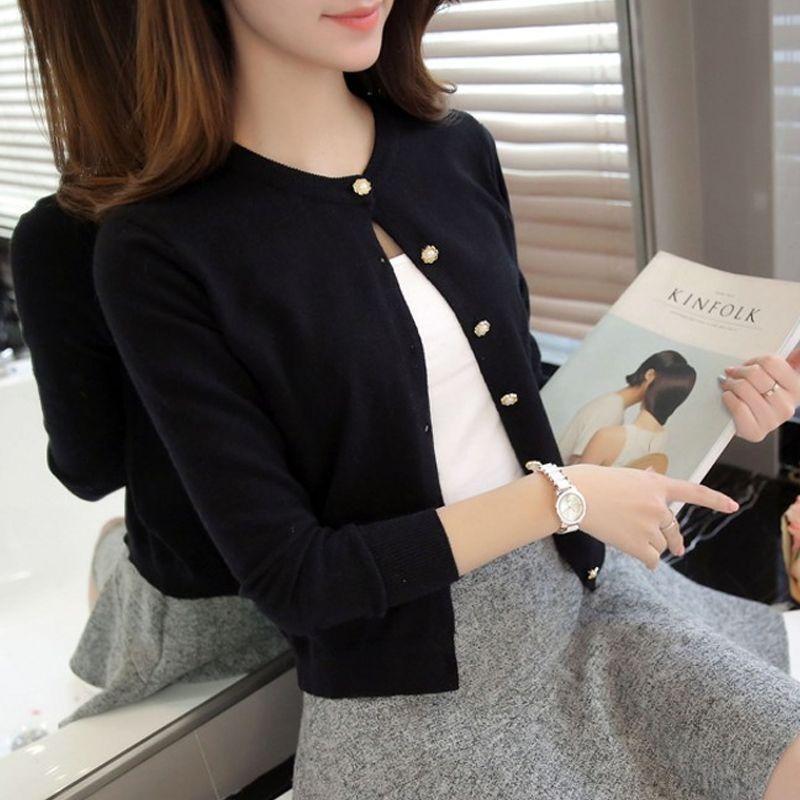 Autumn Winter Knitted Cardigan Women's Sweater Jacket 2025 Round Neck Long Sleeve Korean Version Thin Top Solid Color Casual Simple Outer Top Clothing