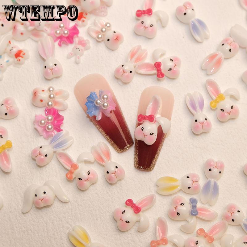 WTEMPO DIY Cute Rabbit Nail Decoration Kit Easter 3D Long Eared Rabbit Nail Accessories Resin Rabbit Head Designs Nail Art Supplies Party Ornaments