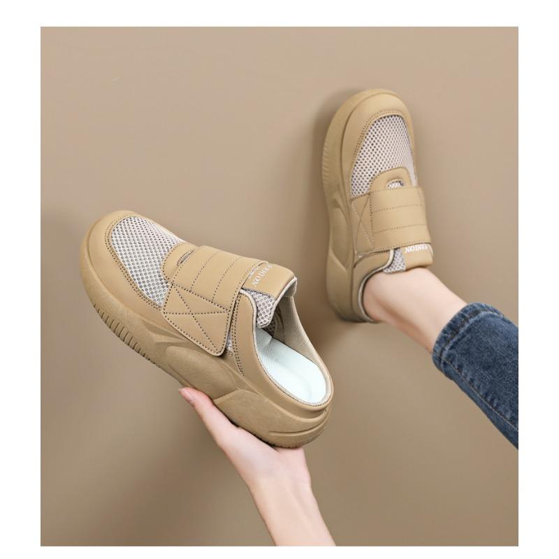 Women's Mesh Mule Sneakers - Adjustable Strap Thick Sole Breathable Casual Shoes