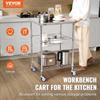 Kitchen Utility Cart, 3 Tiers, Wire Rolling Cart with 470LBS Capacity, Steel Service Cart On Wheels, Metal Storage Trolley with 76mm Basket Curved