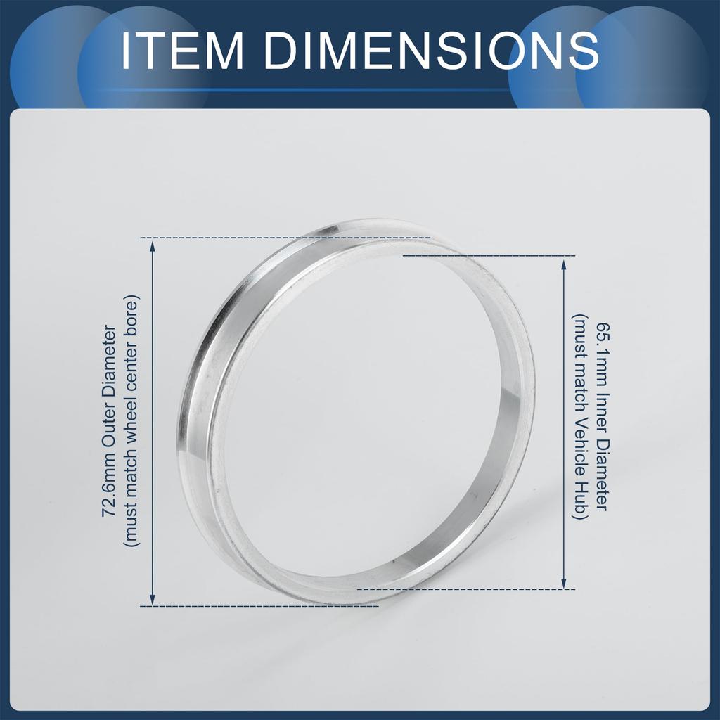 INFINAUTO Hub Centric Rings 65.1mm Inner To 72.6mm Outside Diameter Vehicle Wheel Hub Rings Aluminum Alloy 4pcs