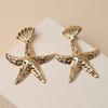 Gold Fashionable Shell Starfish Design Women Metal Earrings For Summer Beach