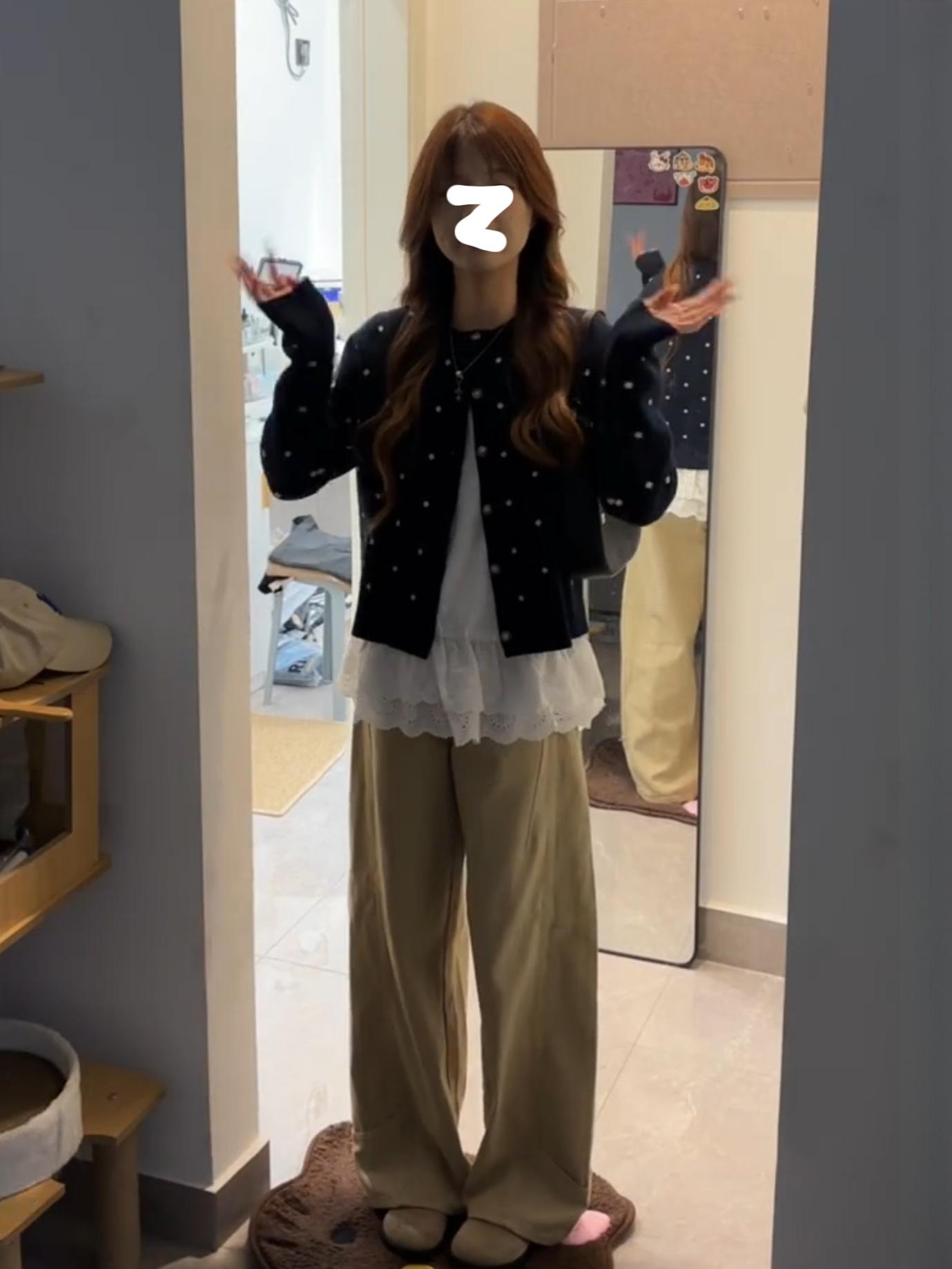 

Шикарный контрастный вязаный кардиган с эффектом двухслойности, женский весенне-осенний повседневный ленивый однобортный топ-свитер-куртка, уменьшающий возраст L чёрный