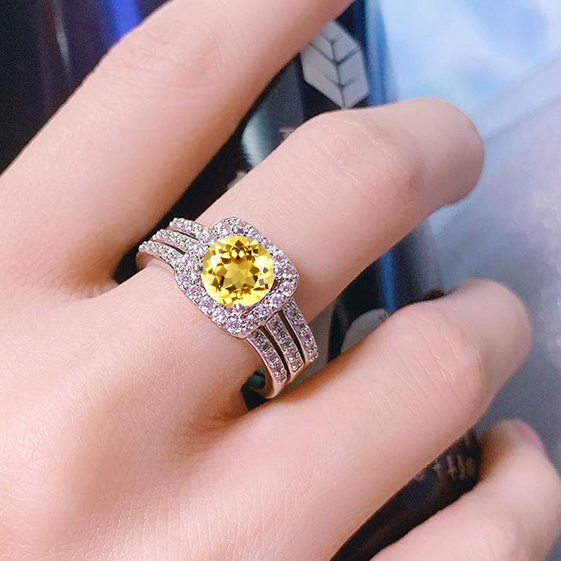 Square zirconium stacked wearing high-end rings, women's men's European and American exquisite three-piece set of noble temperament rings