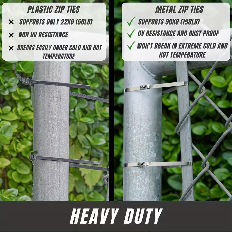 20pcs 10in Stainless Steel Zip Ties | Rustproof Heavy Duty Cable Ties for Automotive, Machinery, Outdoor