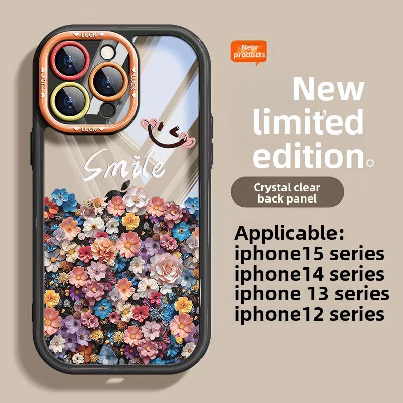 Compatible with Apple 15 Phone Case New Lens Full Coverage iPhone 14 Premium Feel Shockproof 13 Pro Max Trendy Brand Flower