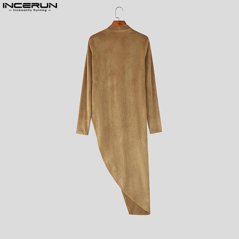 INCERUN Autumn Men Turtleneck Long Sleeve Texture Rib Irregular Tunic Tops Pullovers