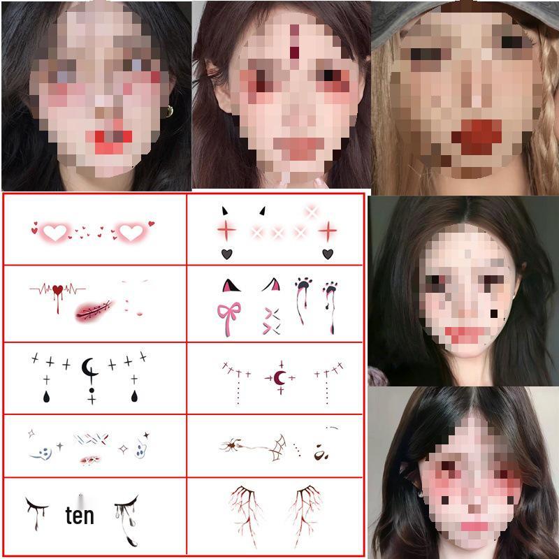 Halloween Makeup: Horror Scars, Fake Teeth, Little Tiger Teeth, and Blush Tattoo Stickers for Party Decoration