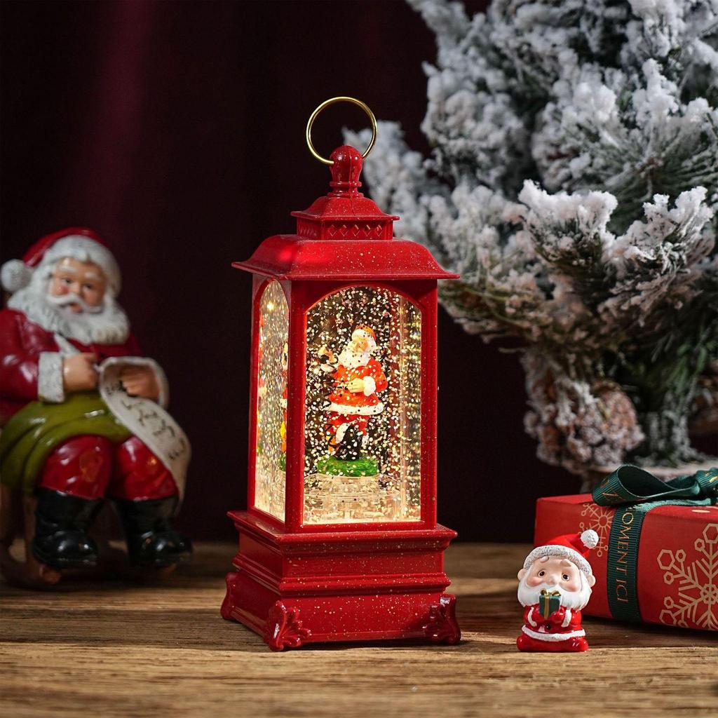 Christmas Chinese Lantern Water-Filled Luminous Music Box Snowfall Crystal Ball Decoration Ornament