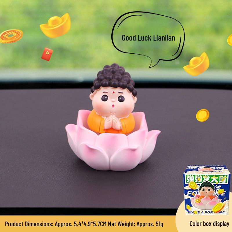 Mini Fortune God Bouncing Head Figurine for Car Dashboard Decoration