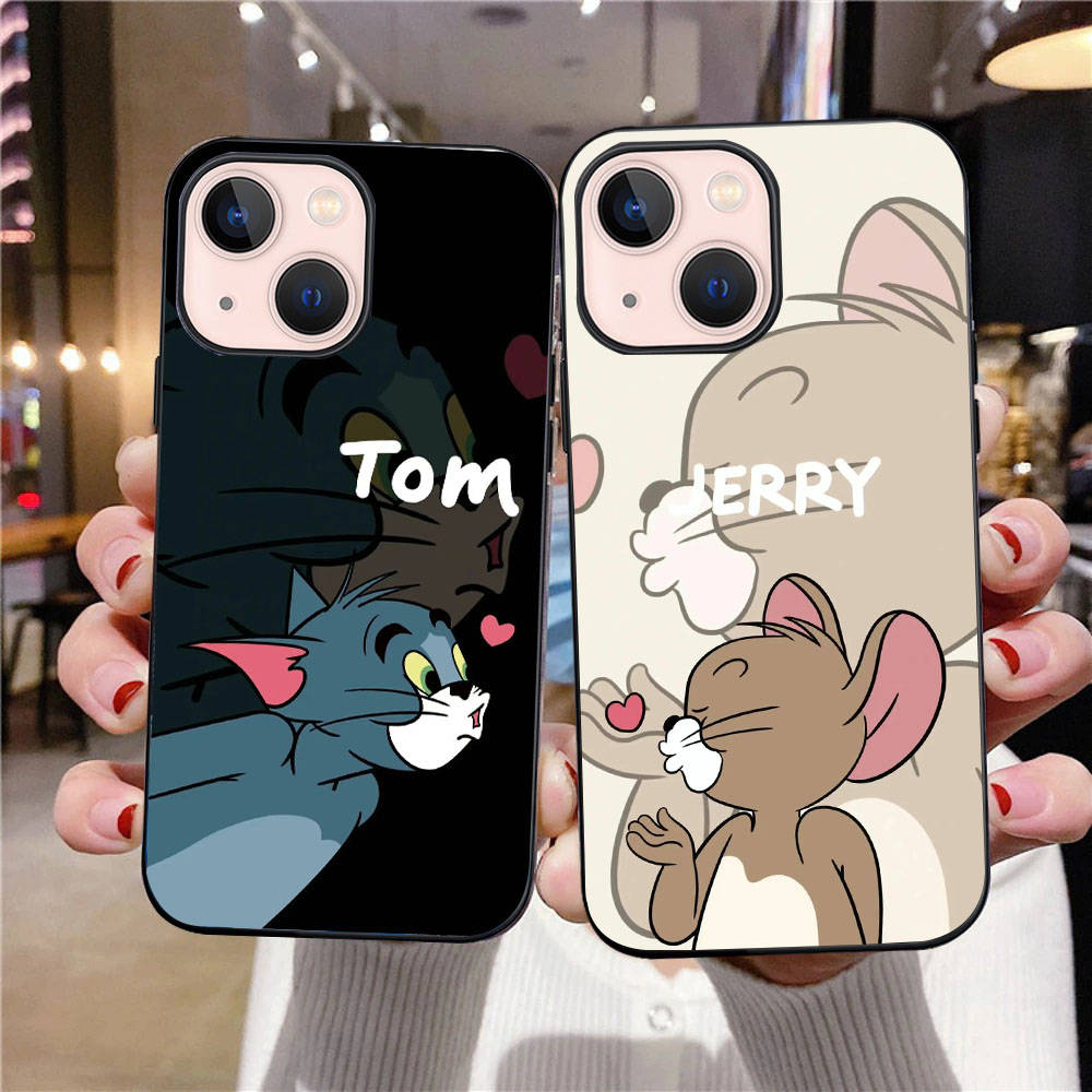 

J-16 Том и Джерри черный чехол для iPhone 16 15 14 13 12 Samsung S24 S23 Ultra Xiaomi POCO Redmi Note Realme Moto OPPO A15 Realme VIVO Pro Max Plus 5G