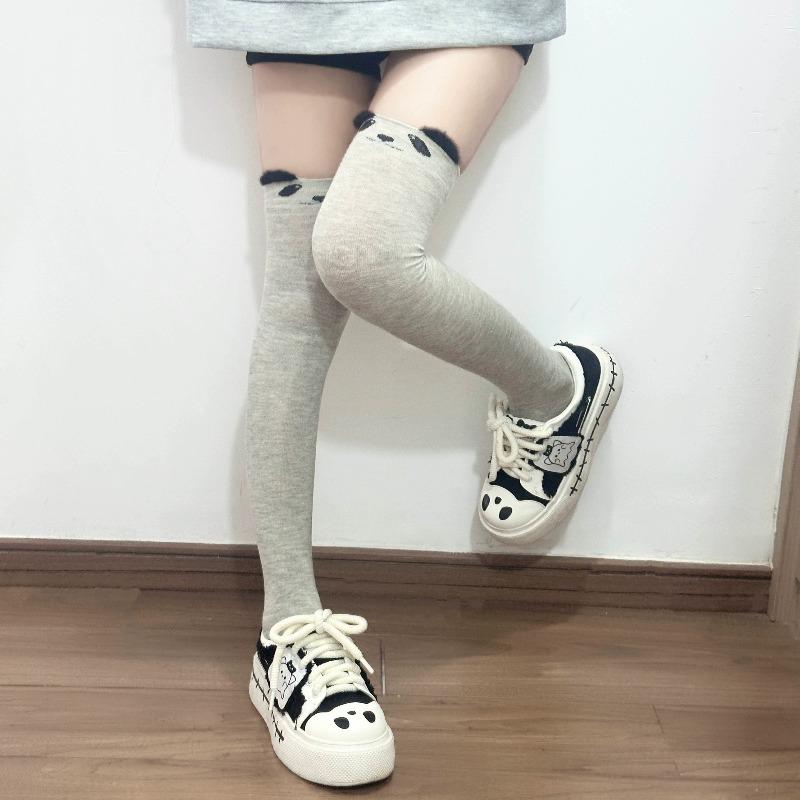 Kawaii Cartoon Cat Panda Thigh High Socks Over Knee Elastic Stockings Women Girls Autumn Winter Solid Color Warm Tights Cute