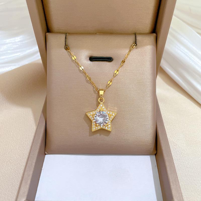 Pentagram Zircon Necklace Earrings Ring Set Light Luxury Personality Temperament Earrings Necklace Combination