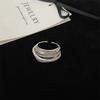 Fashionable Retro Inlaid Zircon Multi Layer Silver Color Geometric Open Ring Neutral Creative Exquisite Party Jewelry Gift