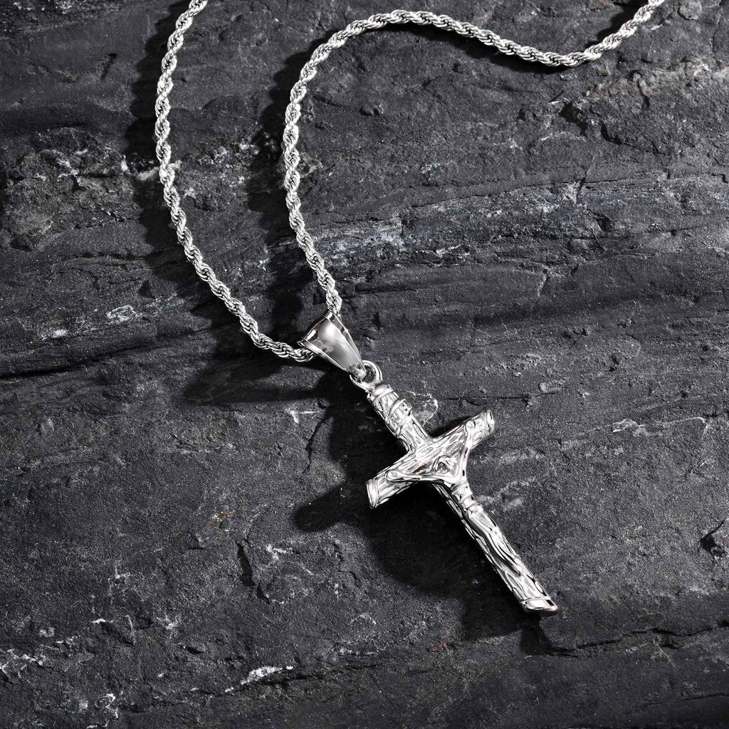 Religious Cross Jesus Pendant Necklace for Men Women, Non-Fading Stainless Steel Chains Choker, Prayer Faith Jewelry Unisex