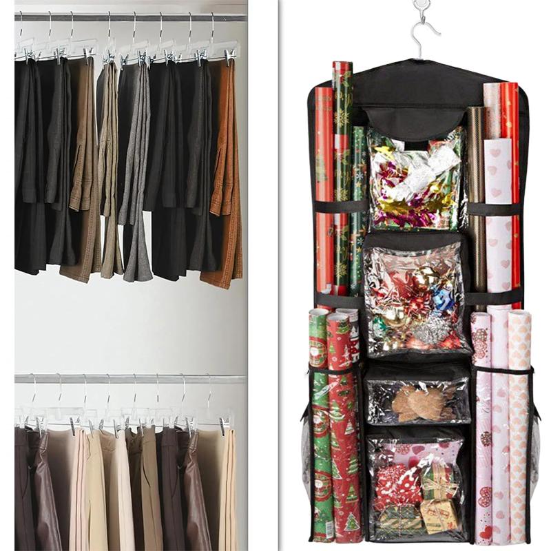 1 szt. Przezroczysty Pojemnik na Papier do Pakowania Prezentów Noworocznych do Przechowywania na Święta, do Pakowania Prezentów Świątecznych, Dwustronna Organizacja Kart, Wiszący Organizer, Boże Narodzenie