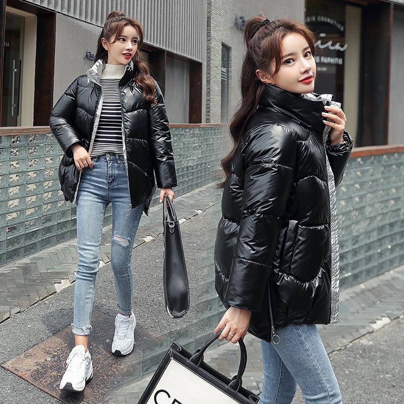 Abrigo de algodón para mujer, otoño e invierno, cuello alto, chaqueta gruesa de algodón, chaqueta corta holgada de color sólido, cálida y cómoda