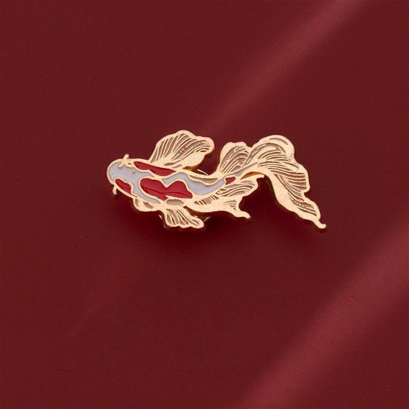 Red White Enamel Koi Brooches for Women Gold Anime Pins Chinese Lucky Fish Shape Brooch Women's Clothing Accessories