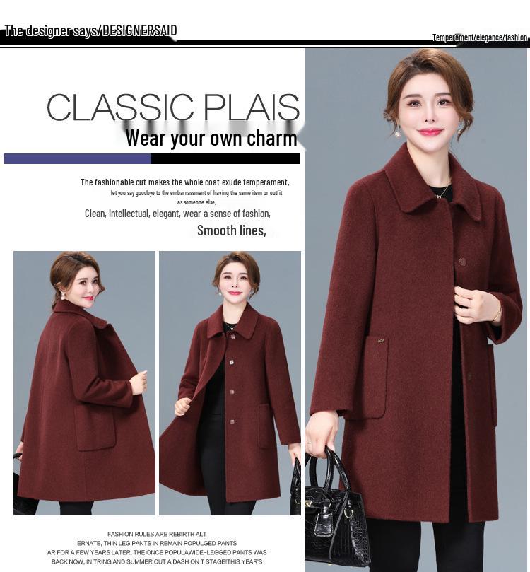 Women's Mid-Length Double-Sided Cashmere Coat for Autumn/Winter 2025 - Elegant Wool Coat for Middle-Aged and Elderly