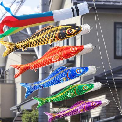 OKBABY Karpfen-Streamer, Karpfen-Streamer, Blattgold, für Balkon, 5 Karpfen, 2 m Teleskopständer inklusive, Fünf Farb-Streamer, 1,3 m, Schwarzer Karpfen, 1,2 m, Rot