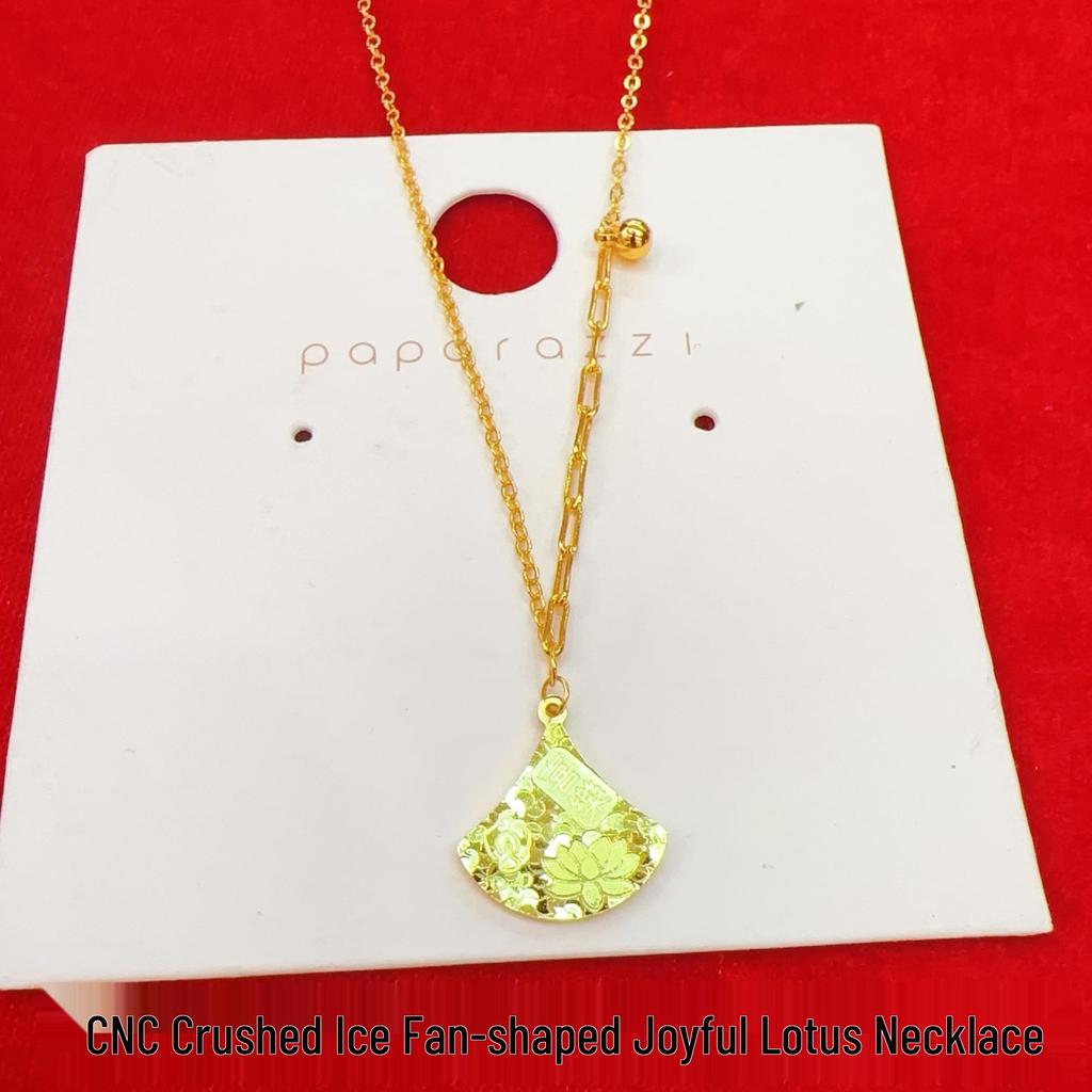 Golden Lucky Cat Fan-shaped Lotus Pendant Necklace for Women