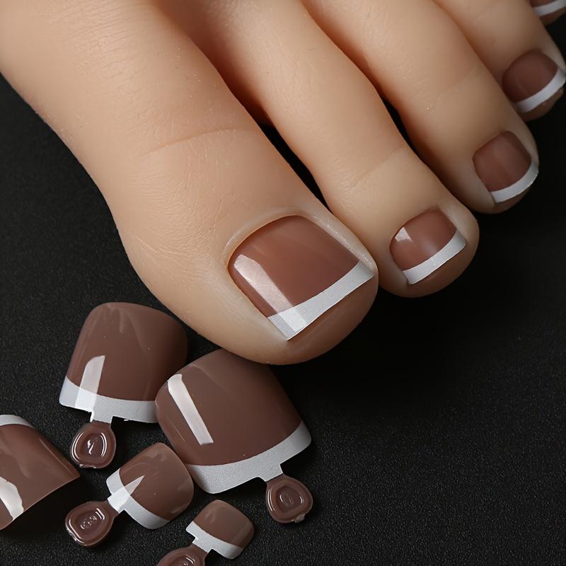 120pcs French Style Fake Toenail Press On Toe Foot Full Cover Square Nails Art Tips Wearable Nail Manicure Tool