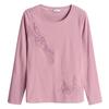 WTEMPO Women's O-neck Spring Summer Embroidered Mixed Cotton Shirts Large Size Solid Color Long Sleeve Loose Fitting Casual Tops