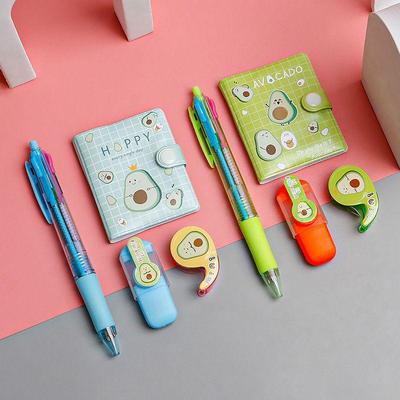Back-to-School Avocado Cartoon Stationery Set: Click Pen & Journal Notebook for Students