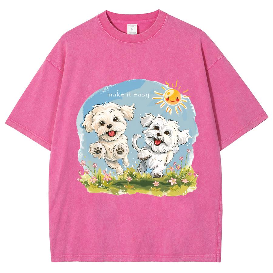 

Футболка женская летняя с рисунком милого щенка Y2K с широким воротом и коротким рукавом, потертая, унисекс, повседневный топ 3XL