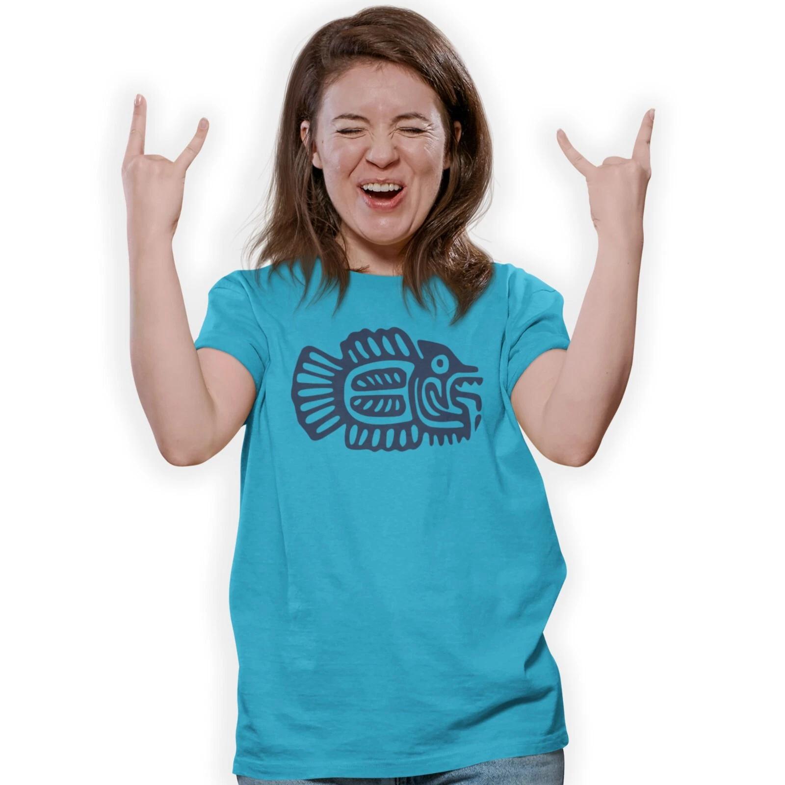 Ancient Mayan Fish Symbol Hand Printed T-Shirt Birthday Gift 2XL