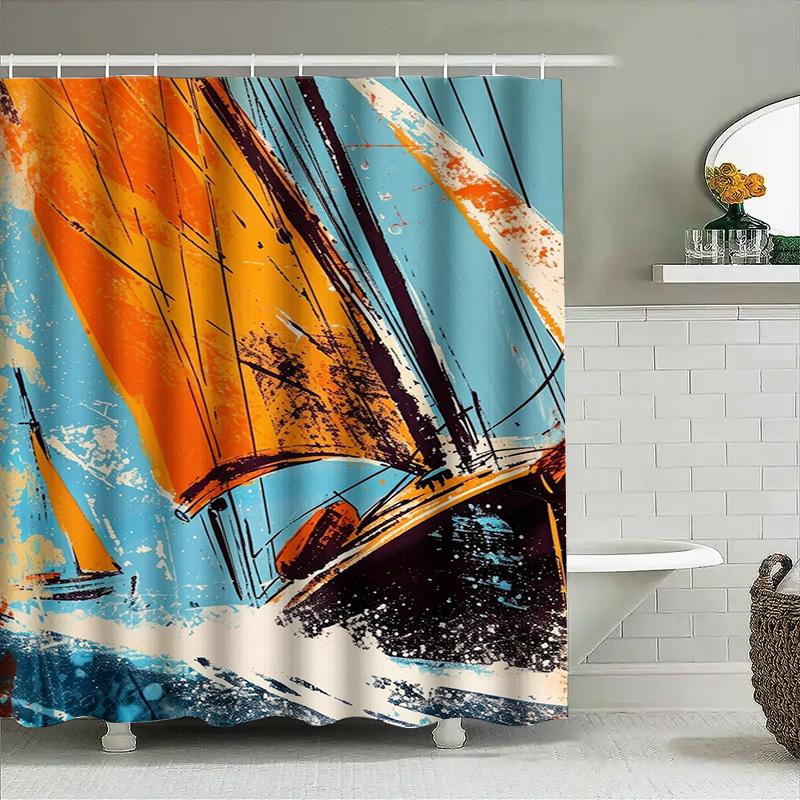 Colorful Sailboat Shower Curtainartistic Bath Decor For Your Home Waterproof Fabric Material With Hooks Included