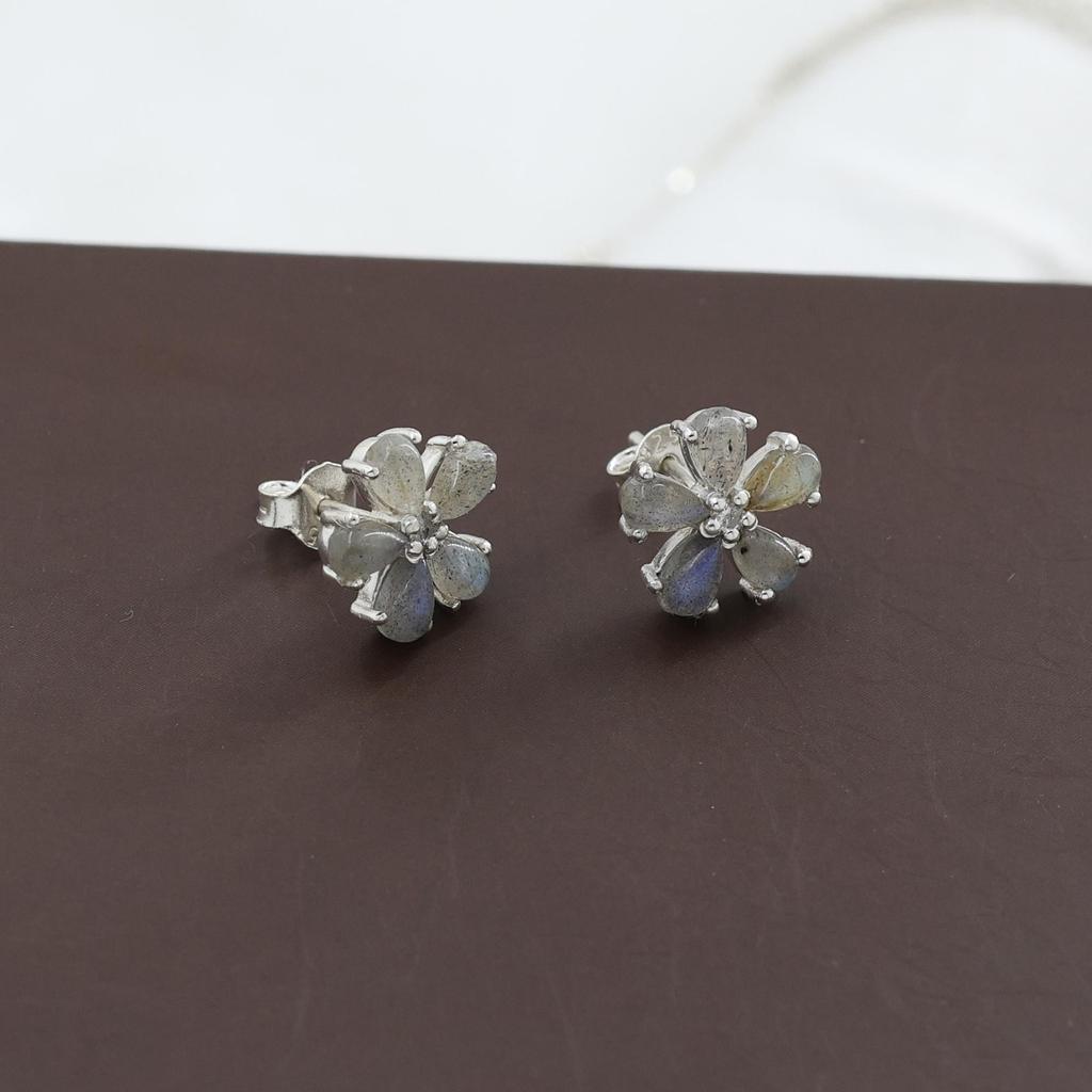 Labradorite Silver Stud Earring, Zircon Silver Jewelry,  925 Sterling Silver Handmade Jewelry, Silver Women Earring Ae6670