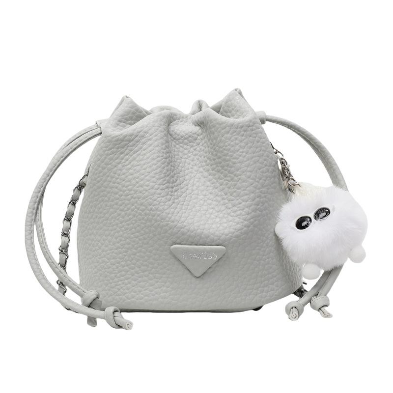 Popular wholesale high-quality lychee pattern temperament drawstring bucket bag versatile commuter simple light luxury chain messenger bag