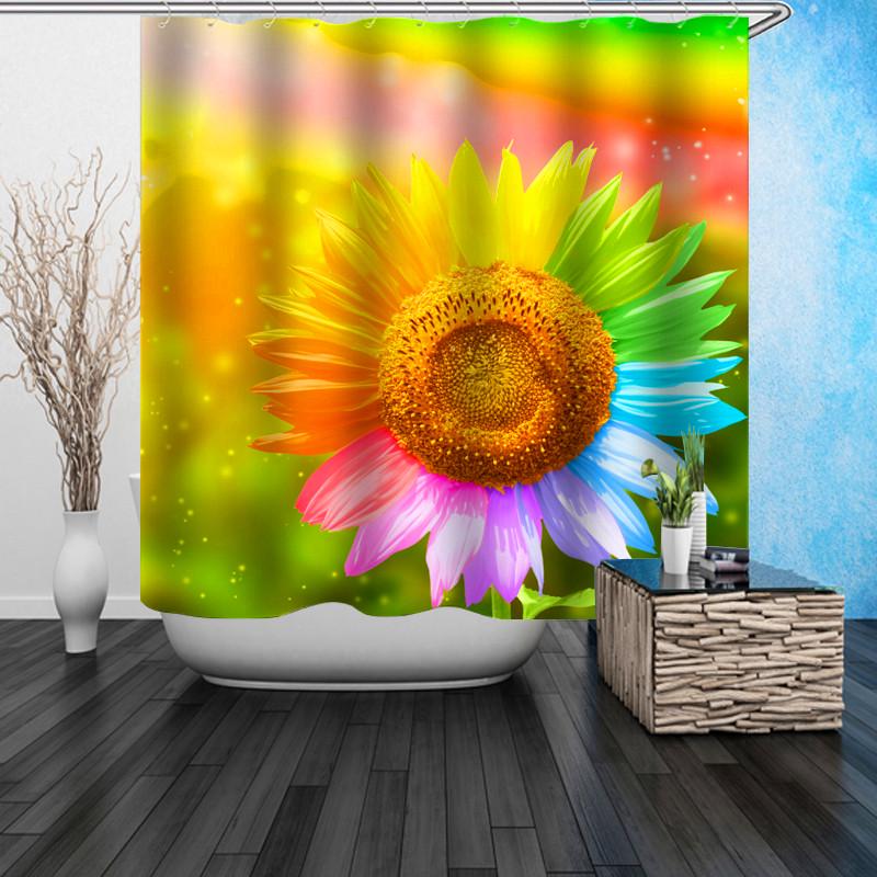 Buy Multicolor Sunflower Bathroom Set Waterproof Shower Curtains Non