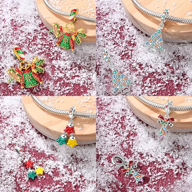 Copper Santa Claus Christmas Tree Charms Shiny Zircon Bead Fit Original Bracelets Diy Festival Fine Jewelry Gifts For Women