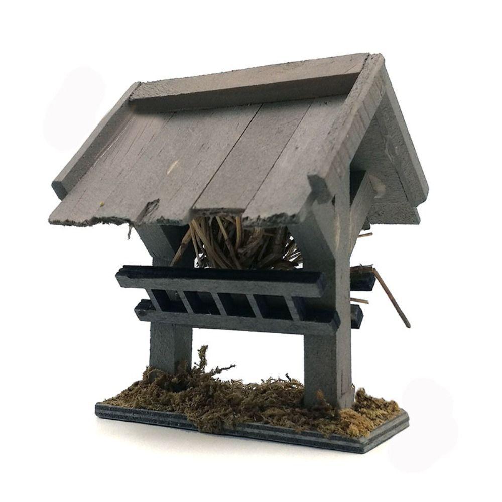 1/12 Scale Miniature Manger Figurine Wood Scene Model Dollhouse Well Latrine Dolls Accessories Decoration Simulation Birdhouse