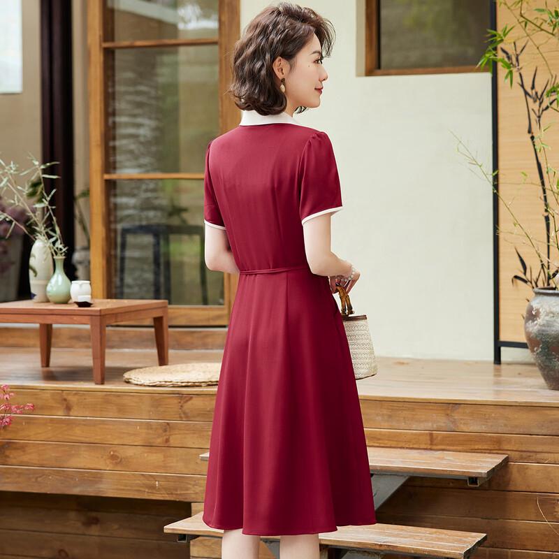 Pasite Summer New Chinese Style Patchwork Lapel Retro Wedding Guest Dress