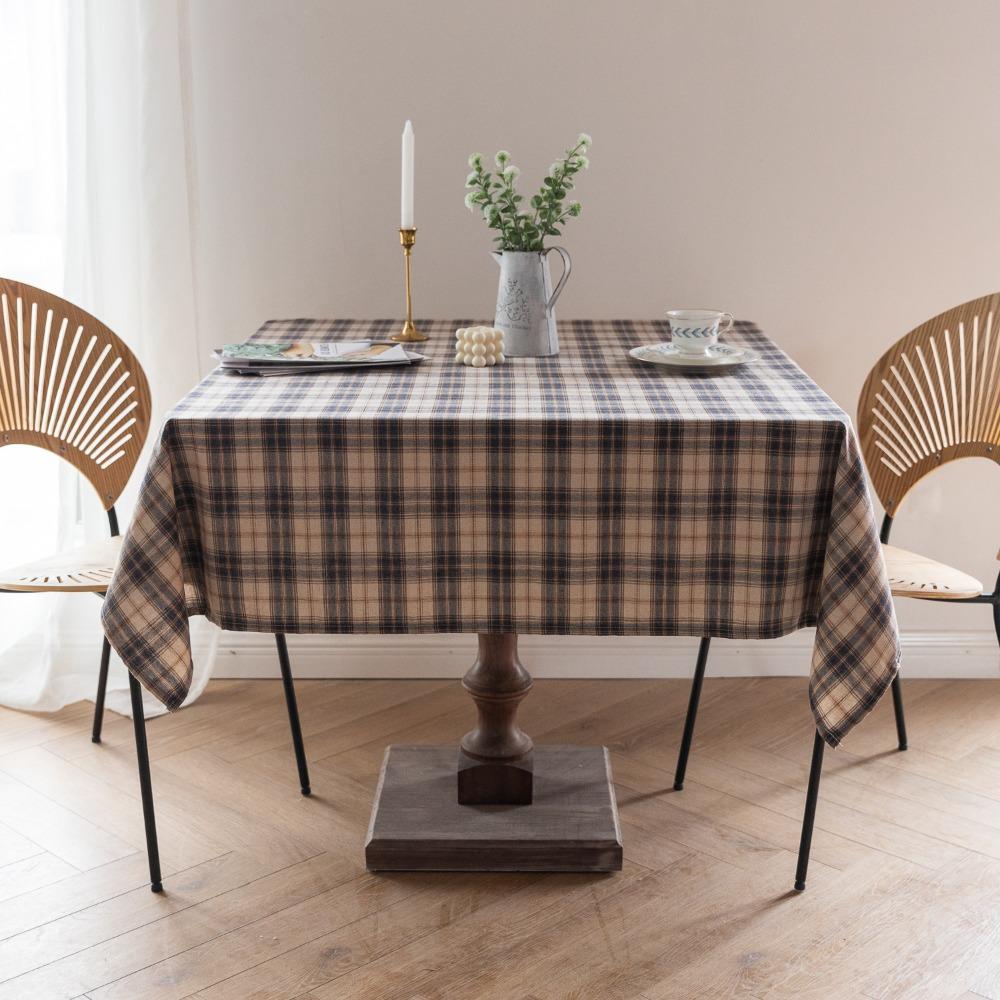 Christmas Plaid Tablecloth Square Mahjong Cover Cotton Linen Simple Table Decor