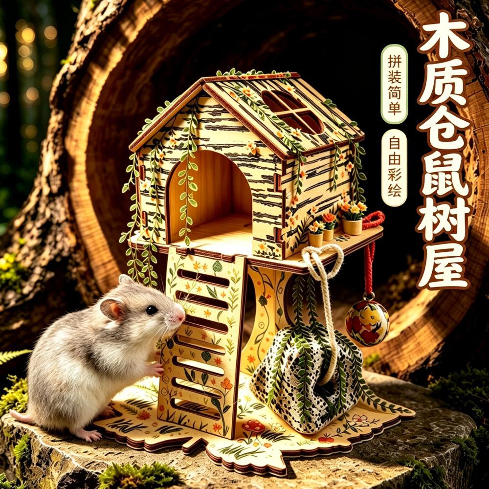 Cadre d'escalade pour hamster en bois massif Maison de voiture avec escaliers et plateforme Nid Clôture pour toutes saisons.