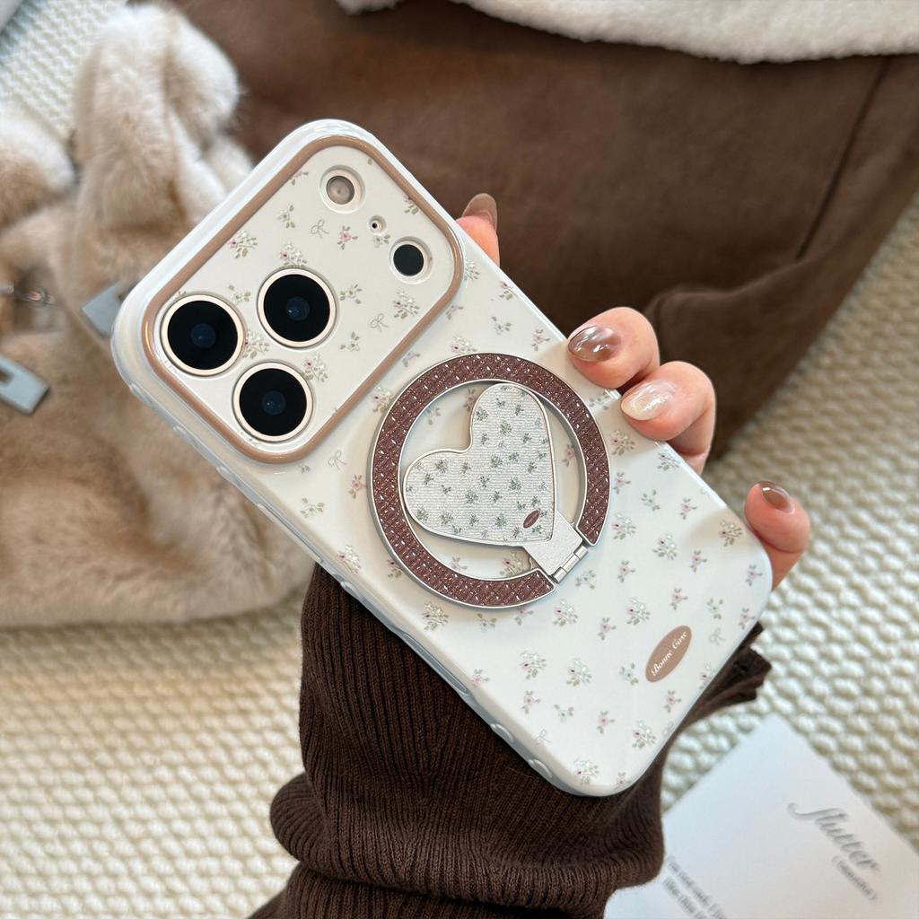 Small floral magnetic stand case suitable for Apple 17 Pro Max, iPhone 16 glitter, 13 fresh style, 15 soft