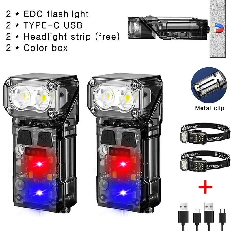 Mini EDC Tactical Flashlight Charging Warning Flash Lights Emergency Power Bank for Working Running Camping Fishing Hiking