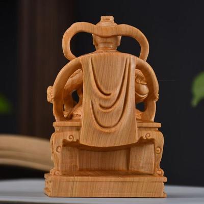 Wood Carving Marshal Nezha, Third Prince Figurine Chinese Mythological Figures Home Room Office Wealth Luck Feng Shui Decor