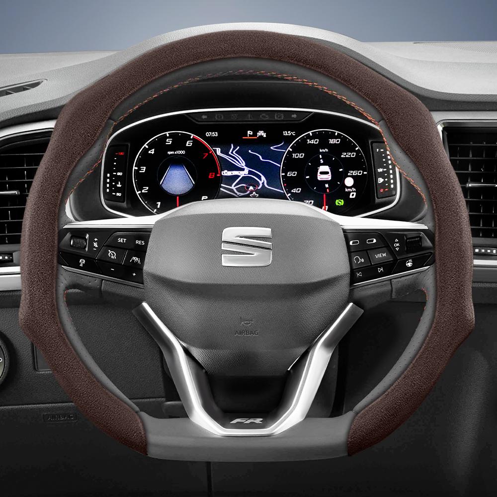 nlcr7 Suitable for Seat Premium Suede Snap-On Steering Wheel Cover, Non-Slip and Durable, Available for Ibiza, Arona, Leon, Leon Sportstourer,