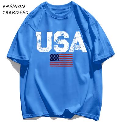 Usa Letter American Flag Printing TShirt Men Cotton Crewneck T Shirts Summer Loose Clothes Multicolor Trendy Short Sleeve