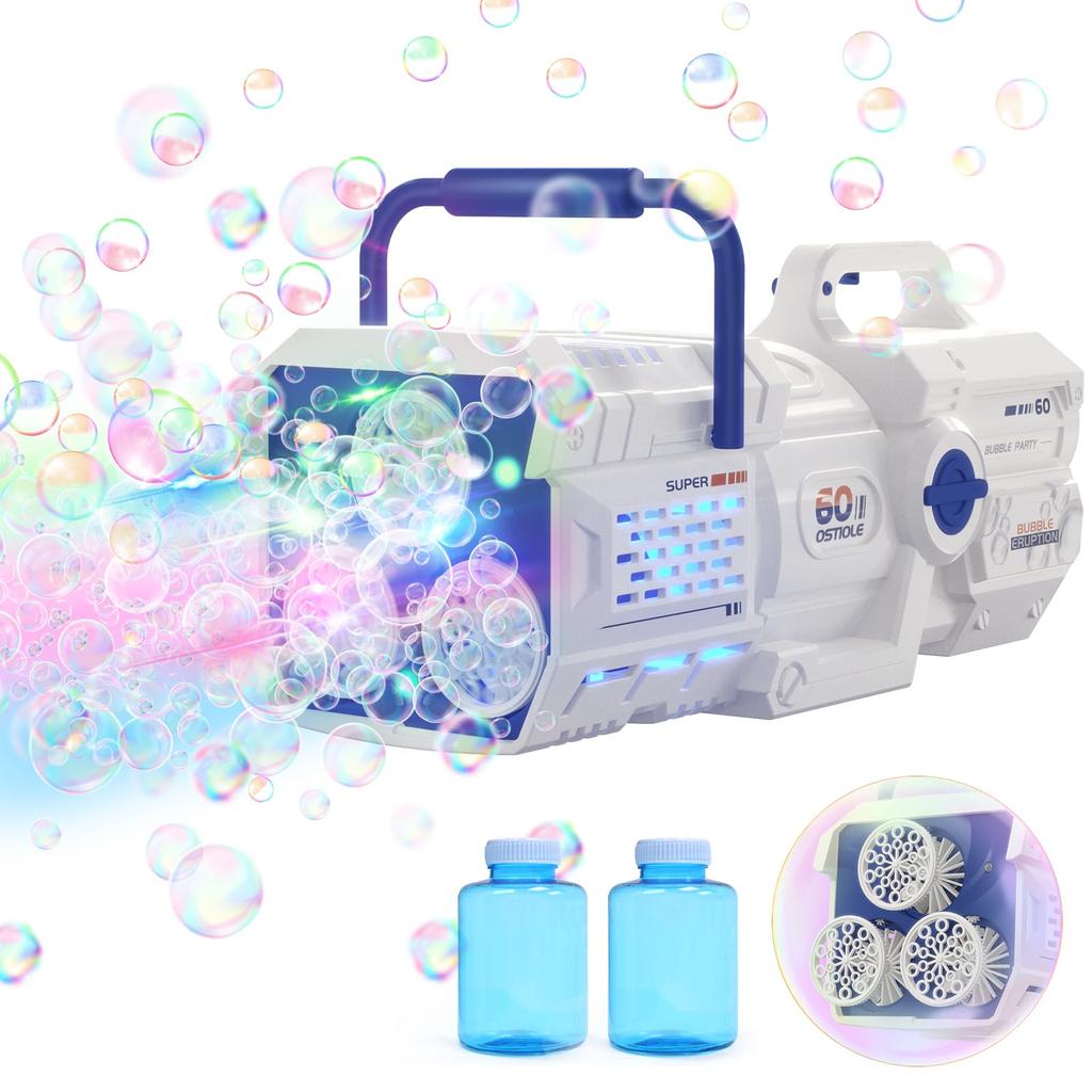 Skirfy Electric Bubble Gun with 60 Volume LED 2 USB Bazooka Shape for Kids and Great for Outdoor and A great gift for girls and boys 2-in-1 Holes,