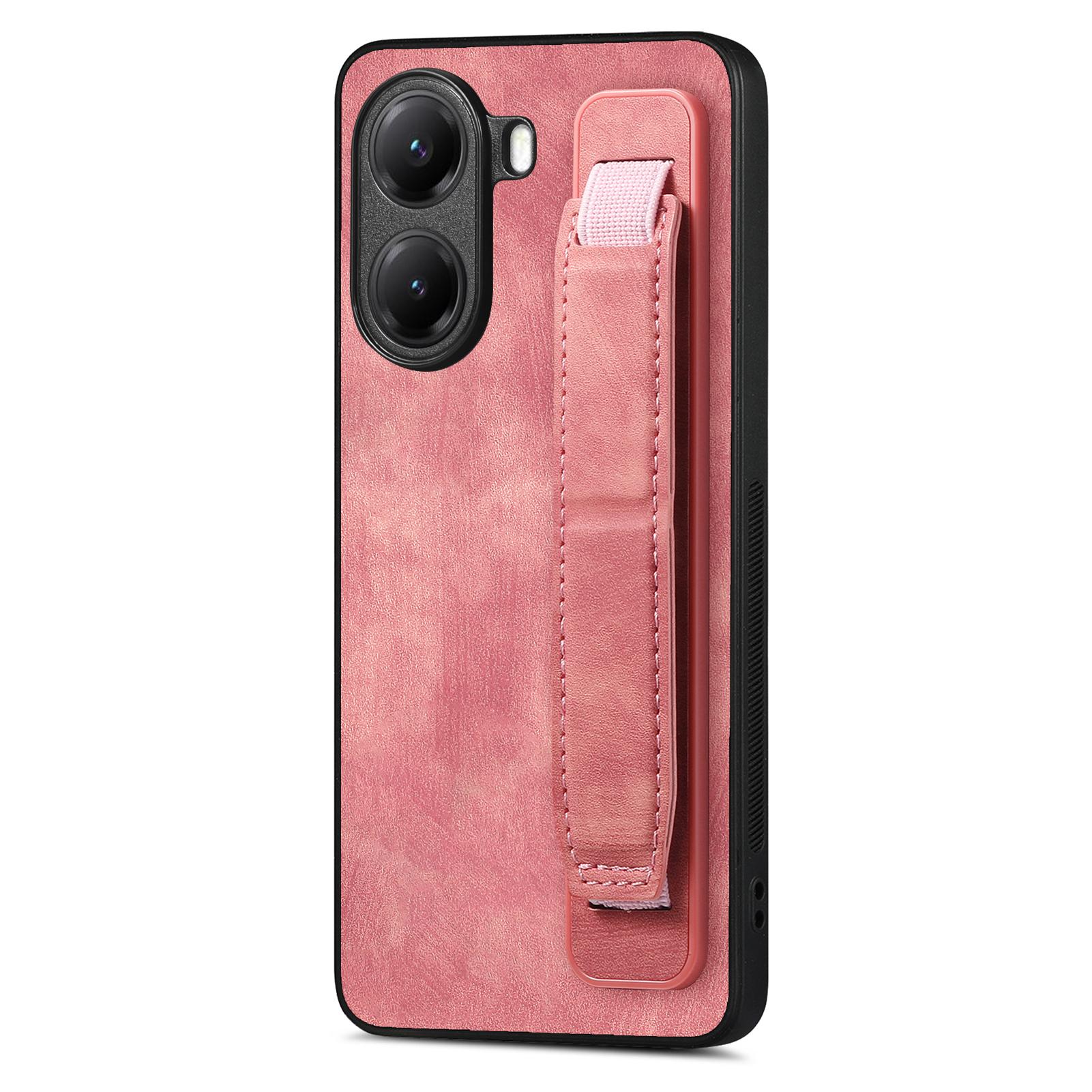 

For Xiaomi Poco X7 Pro 5G/Xiaomi Redmi Turbo 4 5G Case with Wristband Kickstand Leather+TPU Phone Cover Pink