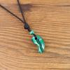 Malachite Amulet Healing Good Luck Charm Magatama Necklace Adjustable Length Men Women [Koai]