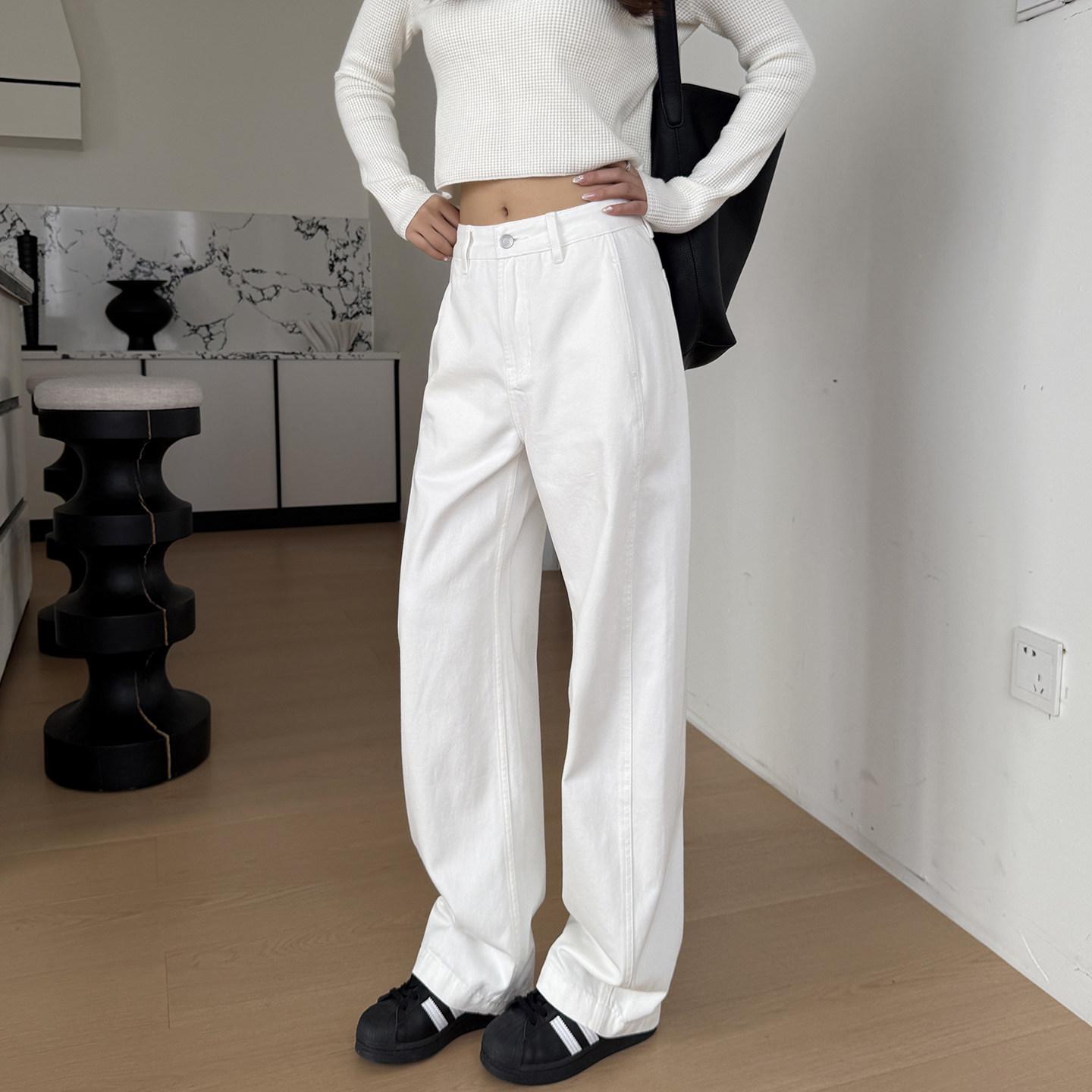 2026 Spring White Boyfriend Jeans: Women s Loose Straight Wide-Leg Floor-Length Pants 29 белый