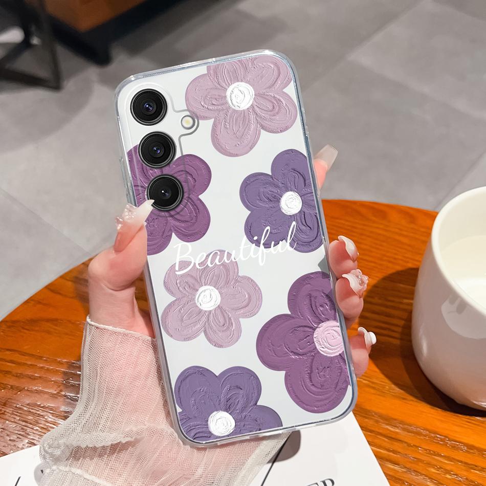 Case For Samsung Galaxy S25 FE Plus Ultra Clear Painted Flowers Back Cover For Samsung S 25 Ultra Soft Shockproof Phone Cases